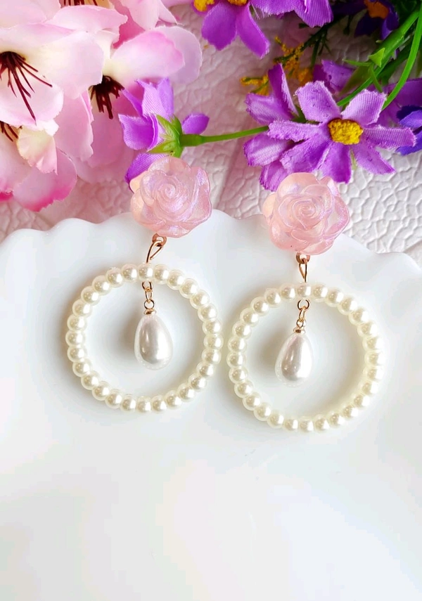 Stylish Rose Pearl Earrings 