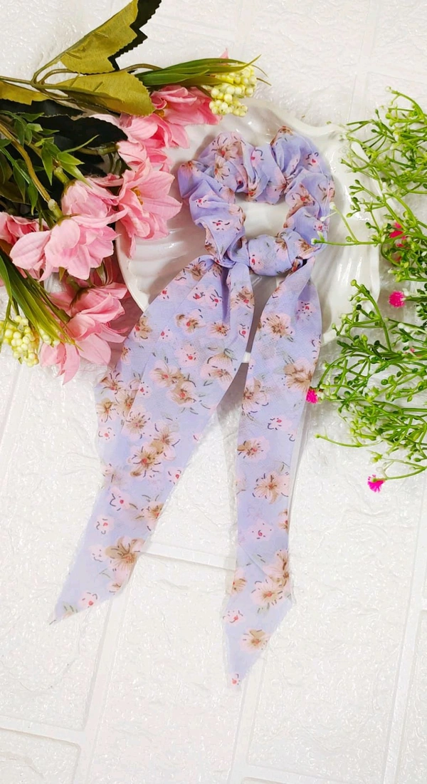 Floral Print Ribbon Scrunchies 