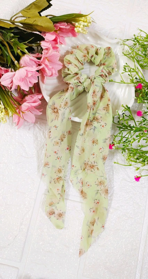 Floral Print Ribbon Scrunchies 