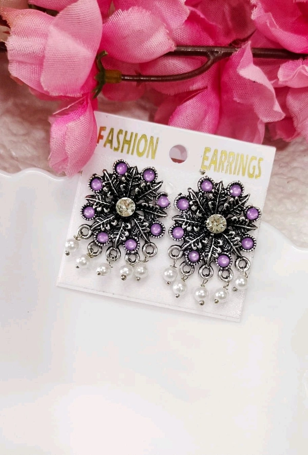 Beautiful Floral Oxidised Studs