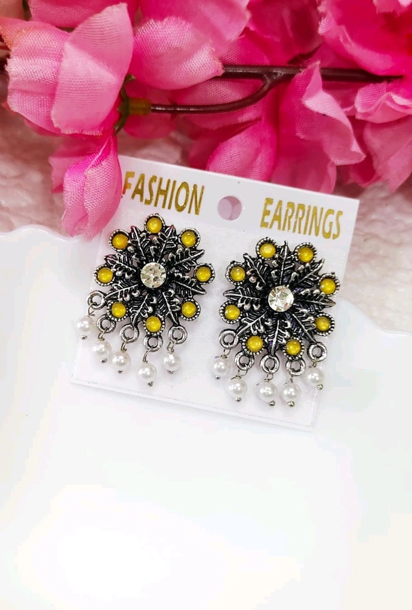 Beautiful Floral Oxidised Studs
