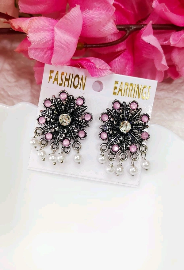 Beautiful Floral Oxidised Studs