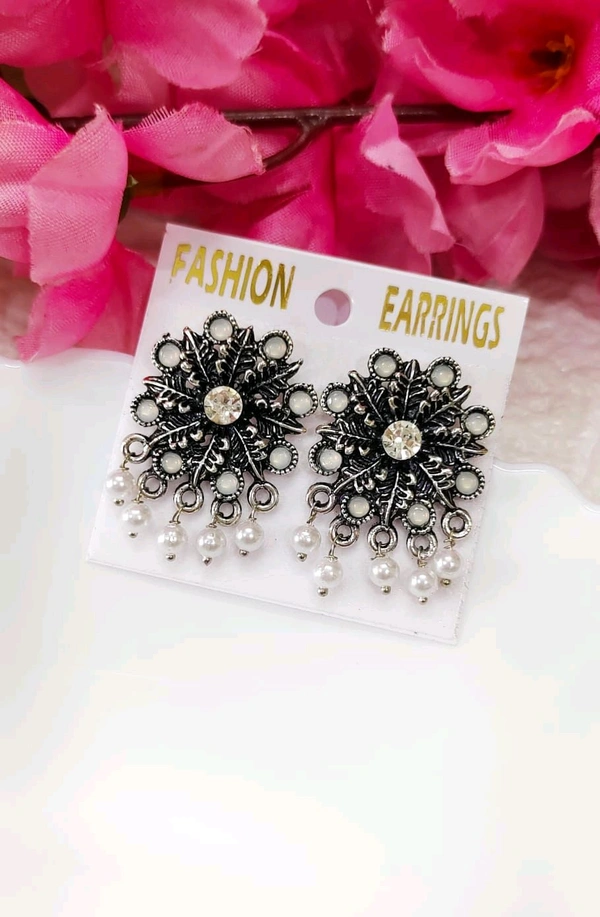 Beautiful Floral Oxidised Studs