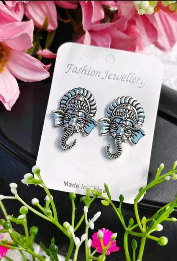 Oxidised Ganesha Studs