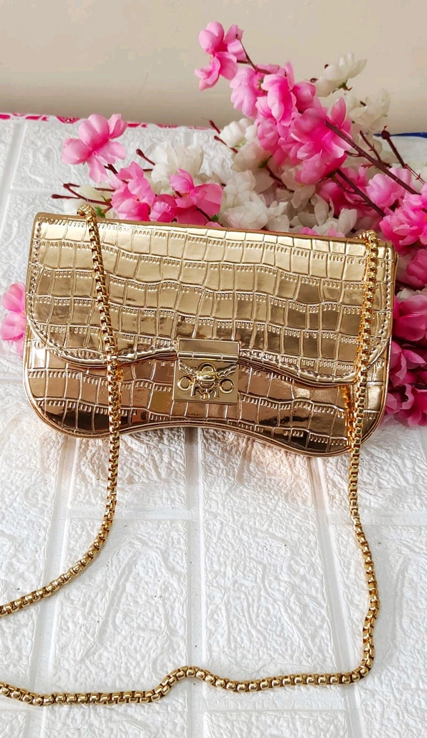 Croco Party Box Sling Bag - Golden 