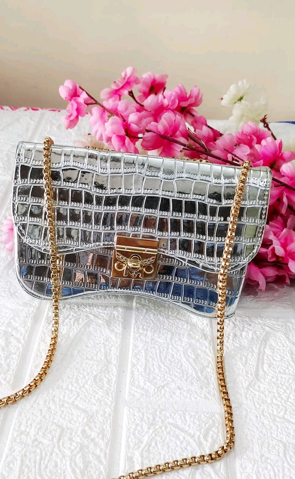 Croco Party Box Sling Bag - Silver