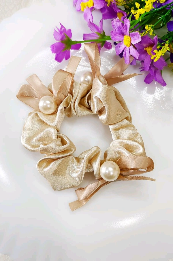 Prettiest Satin Pearl Scrunchies 