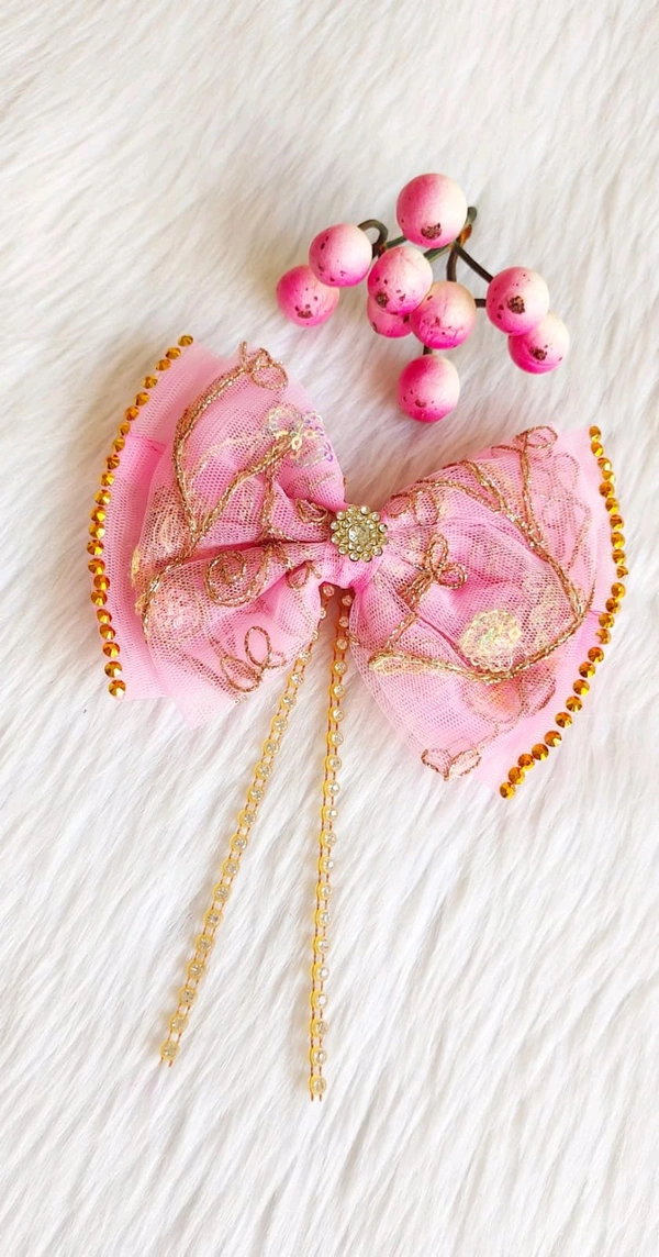 Beautiful Organza embroidered Bow Clips