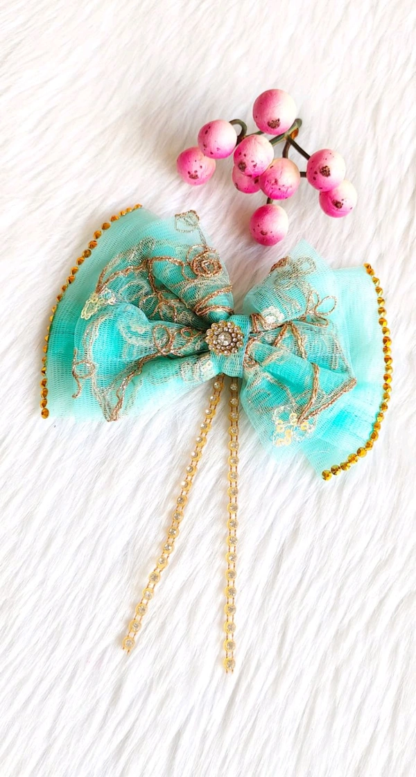 Beautiful Organza embroidered Bow Clips