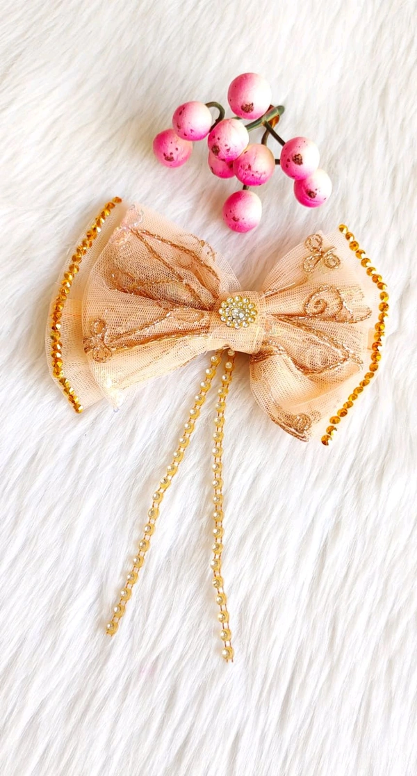 Beautiful Organza embroidered Bow Clips