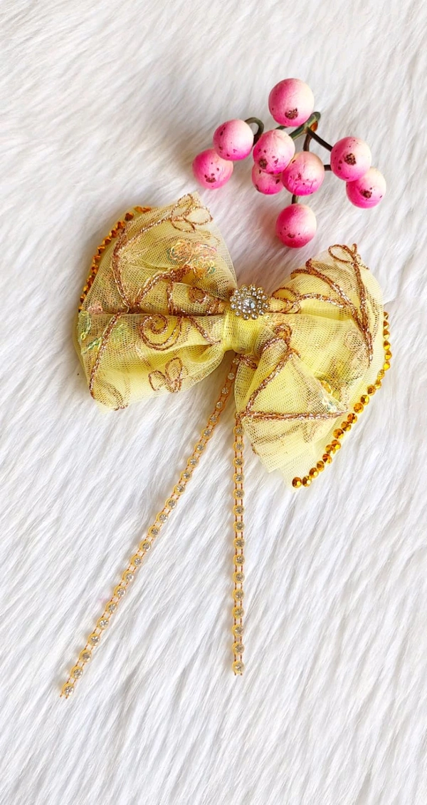 Beautiful Organza embroidered Bow Clips