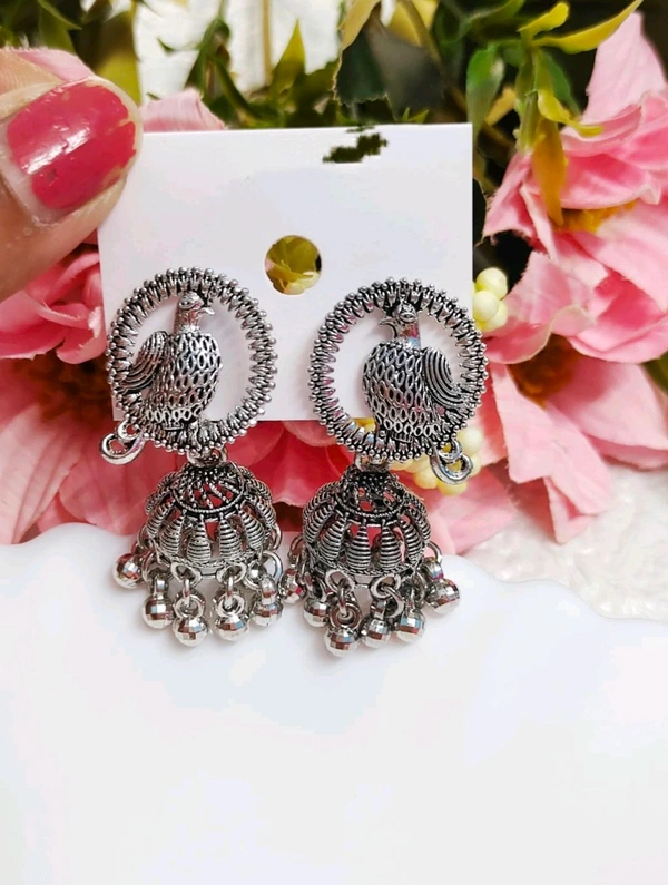 Oxidised Peacock Jhumka 