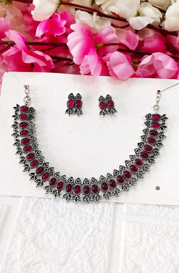 Maroon Oxidized Choker Set 