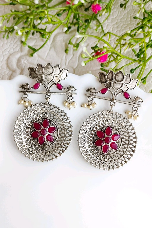 Silver Replica Lotus Brass Danglers 