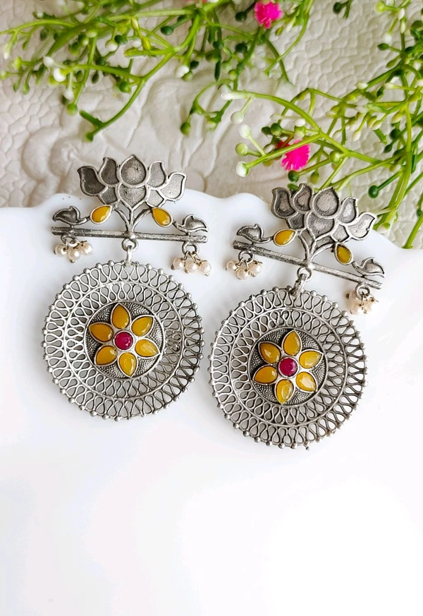 Silver Replica Lotus Brass Danglers 