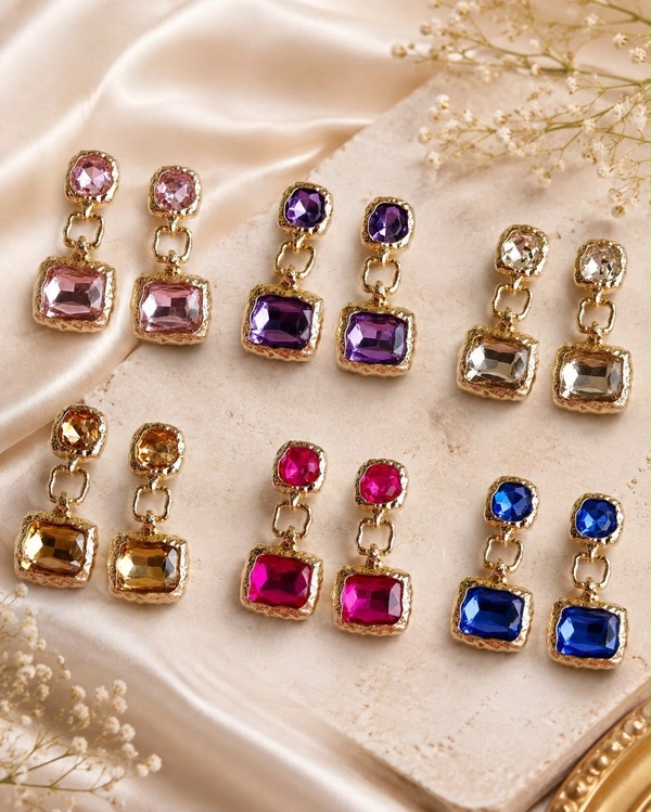 Beautiful Zirconia Statement Drop Earrings - Rani Pink