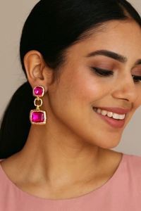 Beautiful Zirconia Statement Drop Earrings - Rani Pink