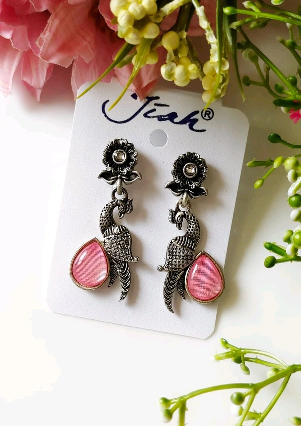 Beautiful Oxidised Peacock Danglers 