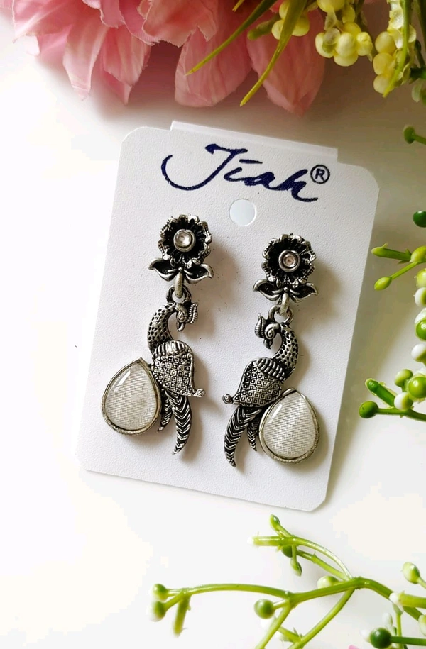 Beautiful Oxidised Peacock Danglers 