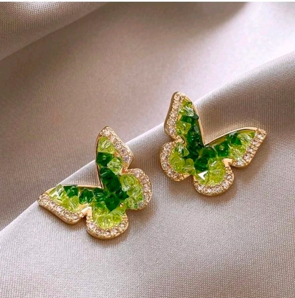 Gorgeous Green Crystal Butterfly Korean Studs 