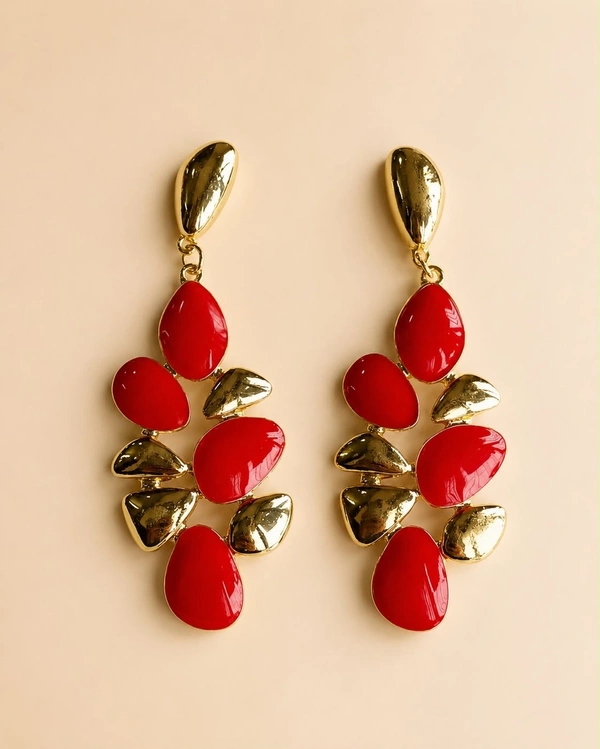 *Luxe Petal Statement Earrings – Gold & Enamel Collection*🌷 - Red