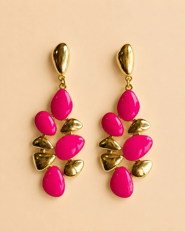 *Luxe Petal Statement Earrings – Gold & Enamel Collection*🌷 - Pink