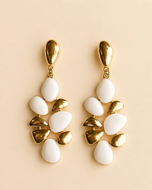 *Luxe Petal Statement Earrings – Gold & Enamel Collection*🌷 - White