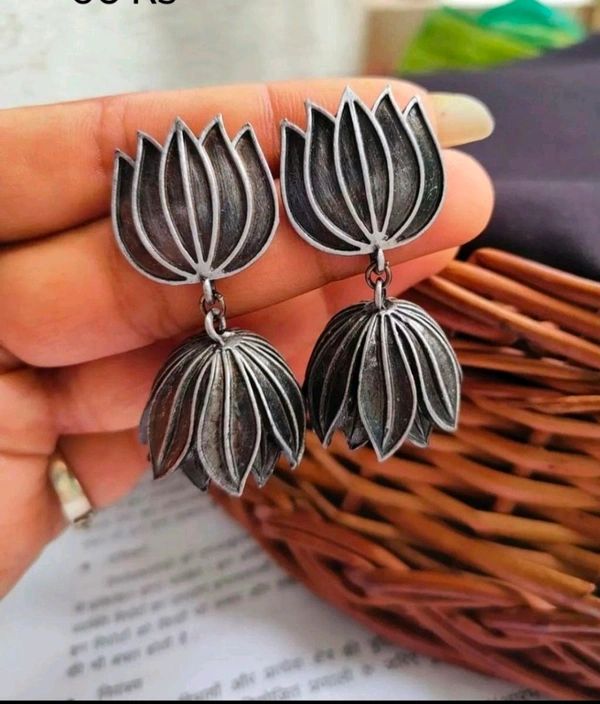 Black Polish Lotus Jhumka 