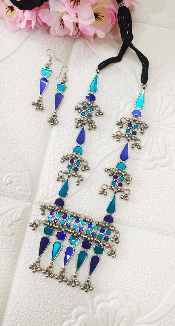 Blue Turquoise Mirror Necklace Set 