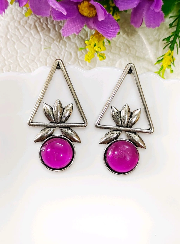 Beautiful Oxidised Lotus Triangle Studs 