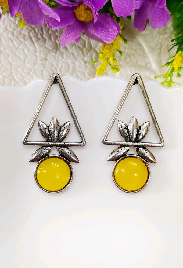 Beautiful Oxidised Lotus Triangle Studs 