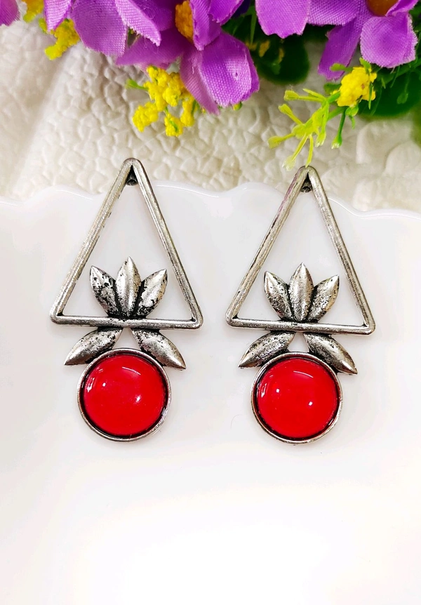 Beautiful Oxidised Lotus Triangle Studs 