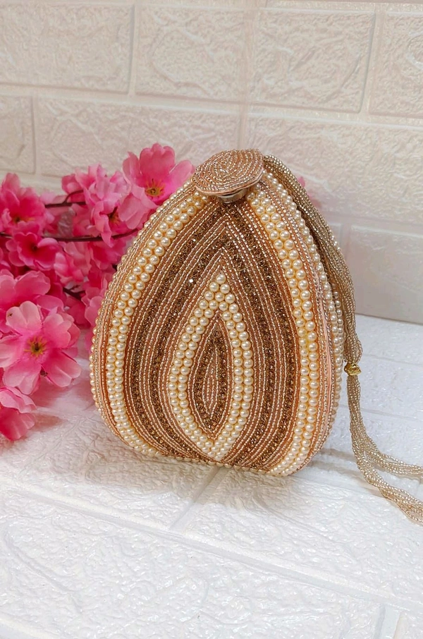 Premium Pearl Embellished Bridal Potli - Rosegold