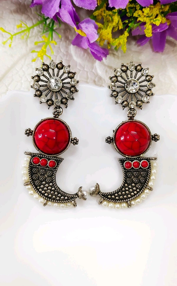 Antique Marble stone Oxidised Danglers 