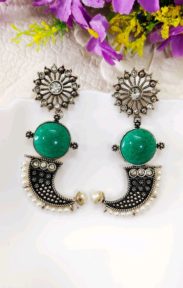 Antique Marble stone Oxidised Danglers 