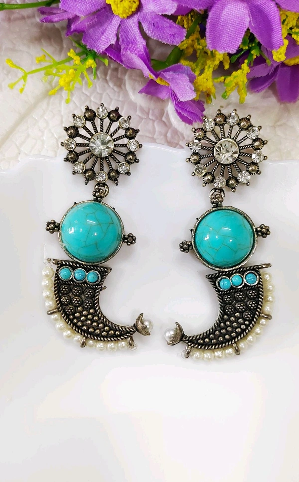 Antique Marble stone Oxidised Danglers 