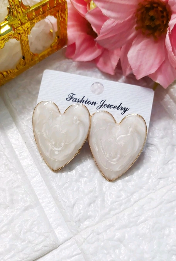 Gorgeous White Marble Heart Studs 
