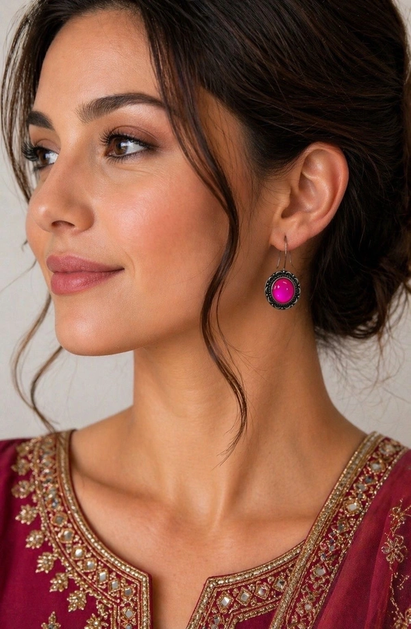 Desi Glam Pink Stone Earrings