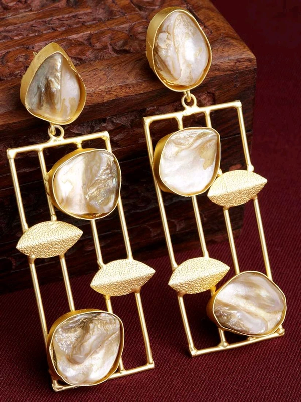 Designer Gold Natural Doozy Stone Brass Earrings 