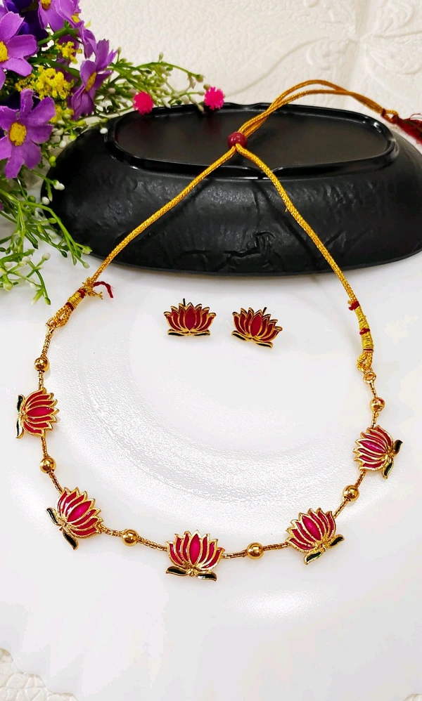 Beautiful Rani pink Lotus Choker Set 