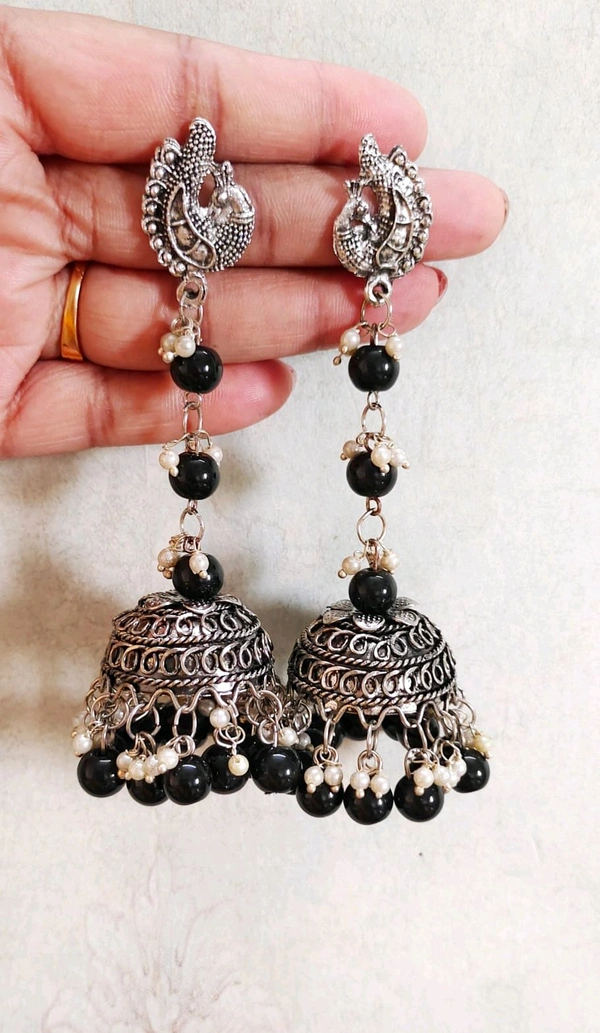 Bollywood Style Long Oxidised Jhumka 