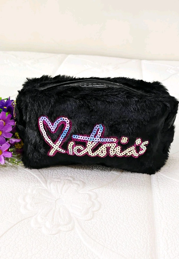 Black Fur Vanity Pouch