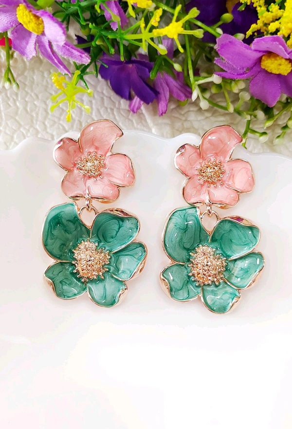 Glossy Enameled Floral Danglers Premium 