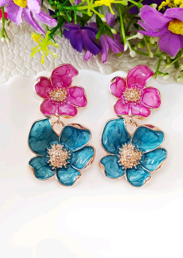 Glossy Enameled Floral Danglers Premium 
