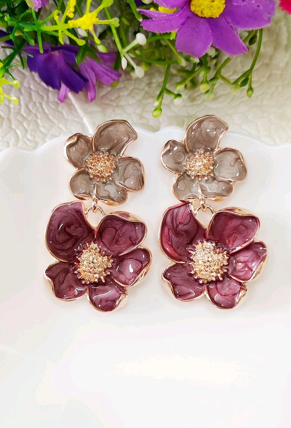 Glossy Enameled Floral Danglers Premium 