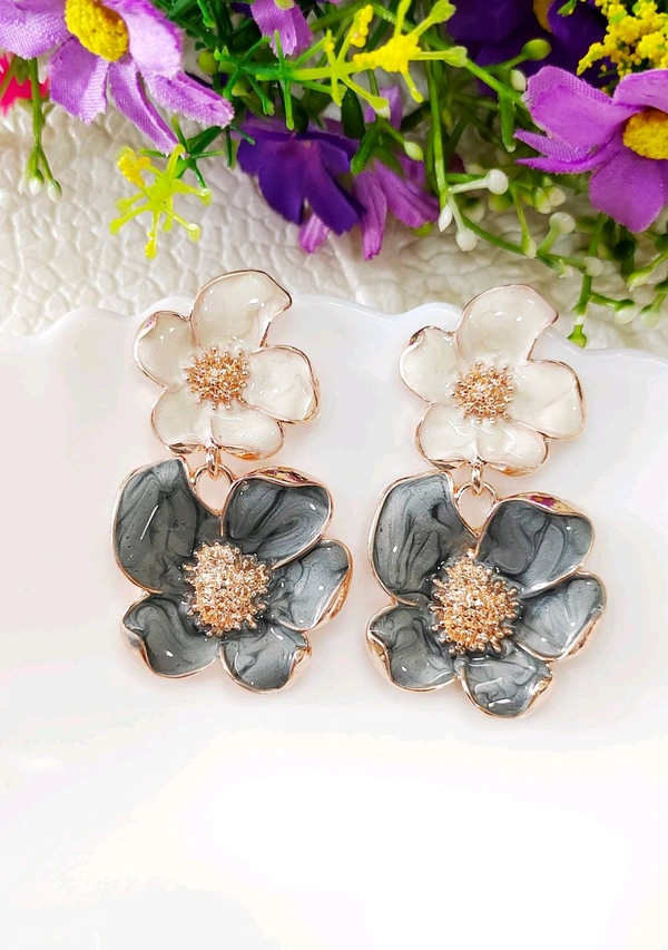 Glossy Enameled Floral Danglers Premium 