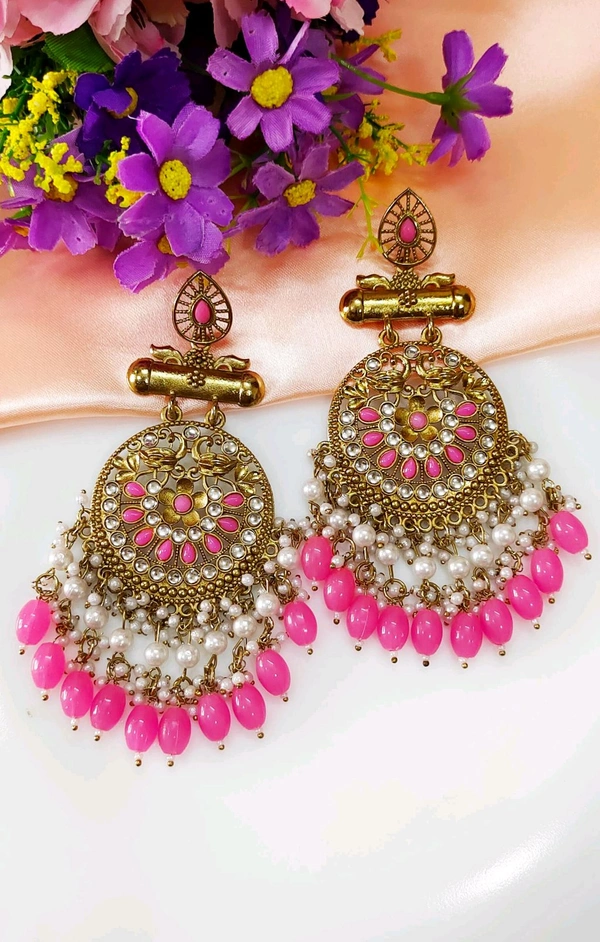 Exclusive Designer Chandbali Kundan Earrings Pink