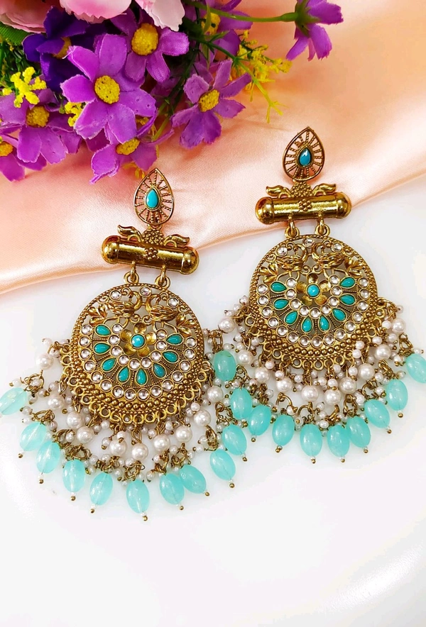 Exclusive Designer Chandbali Kundan Earrings Sea Green