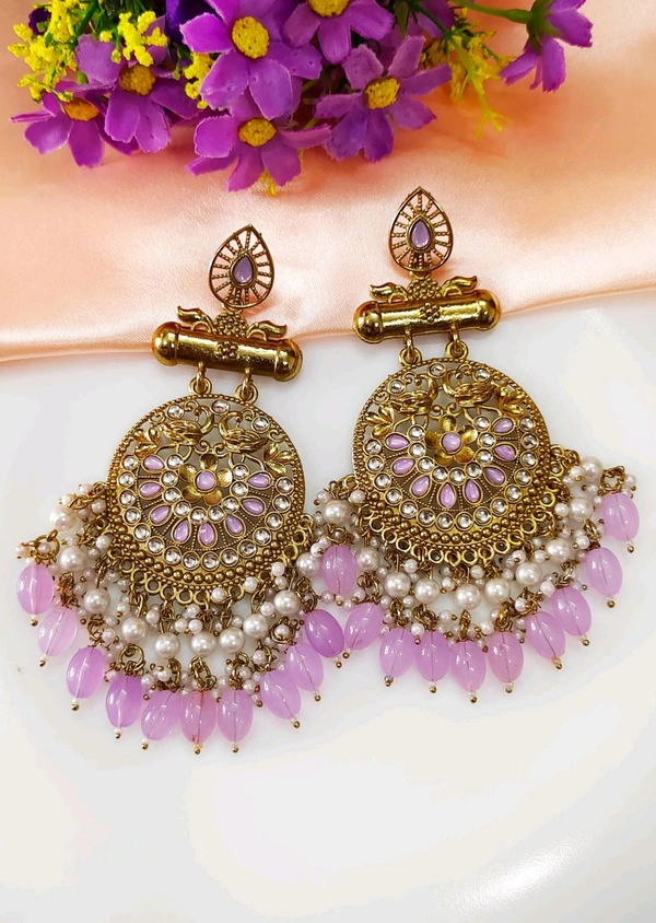 Exclusive Designer Chandbali Kundan Earrings Lavender 