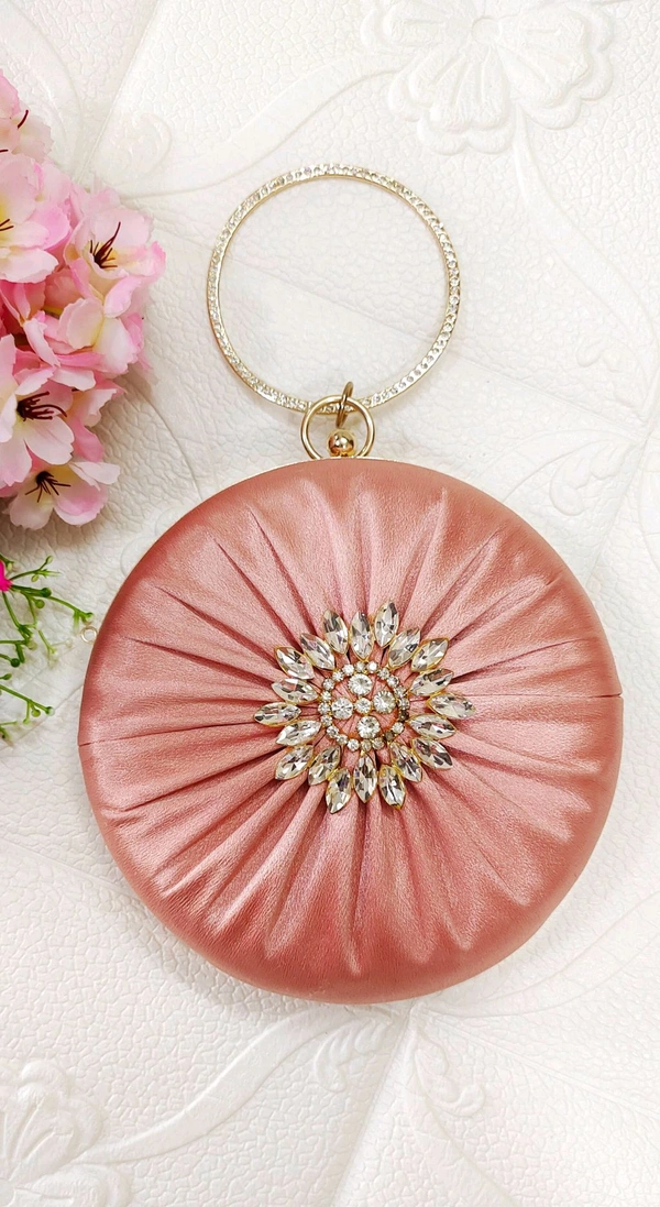 Stylish Quirky Satin Round Clutch.. Rosegold 